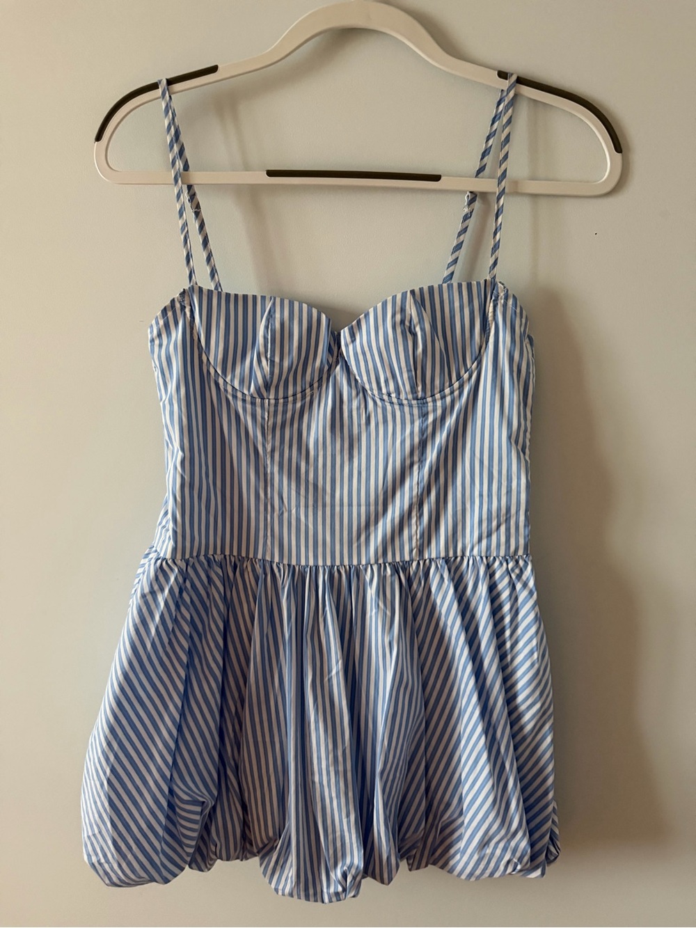Blue and White Striped Spaghetti Strap Babydoll Dress